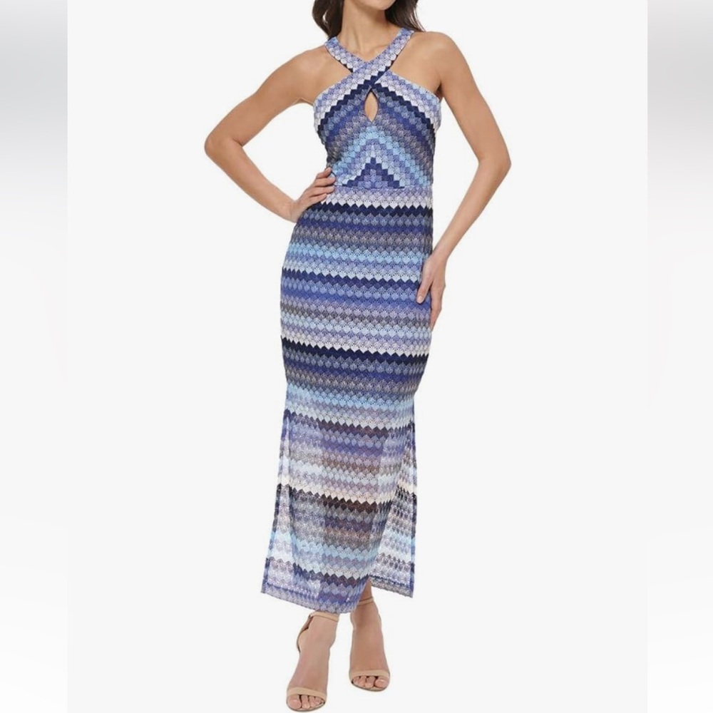 GUESS Blue Crochet Midi Dress Size 6